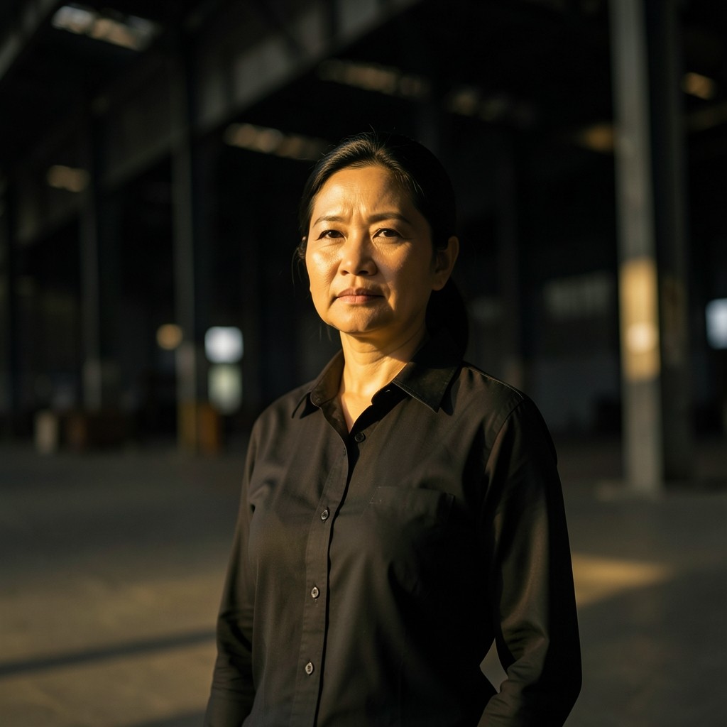 Portrait of Focus Routehub lead analyst in a warehouse setting
